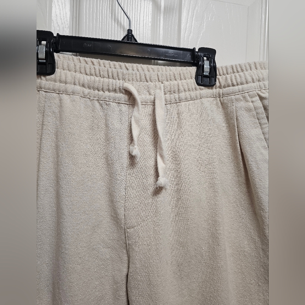 Zara Ivory Relaxed Cotton Pants Size XL Beige Drawstring Waist Casual Pockets - Picture 2 of 10